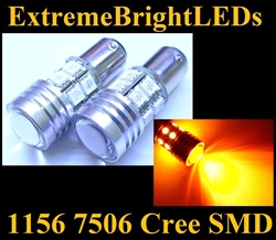 TWO Orange AMBER 1156 7506 Cree Q5 + 12-SMD Turn Signal Parking Light Bulbs