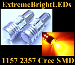 TWO Orange AMBER 1157 2357 Cree Q5 + 12-SMD Turn Signal Parking Light Bulbs
