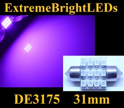 TWO Purple DE3175 31mm 12-SMD Festoon LED Light bulbs