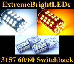 AMBER WHITE 60-SMD SwitchBack 60/60 Turn Signal LED Lights 3157 3057 3457 4157