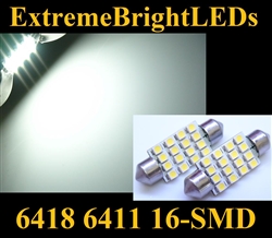 TWO Xenon HID WHITE 16-SMD 6418 6411 39mm Festoon LED bulbs New Style