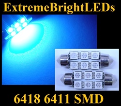 TWO BLUE 18-SMD 6418 6411 39mm Festoon LED bulbs