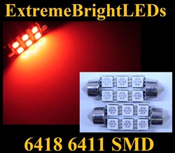 TWO RED 18-SMD 6418 6411 39mm Festoon LED bulbs