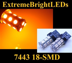 TWO Orange AMBER 18-SMD LED 7440 7443 Signal Tail Brake Backup Lights