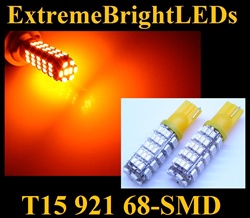 AMBER 68-SMD SMD LED T10 T15 168 2825 921 Parking Backup 360 degree High Power bulbs