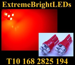 TWO RED T10 168 2825 6-SMD SMT High Power bulbs