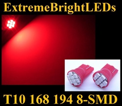 RED 8-SMD LED T10 168 2825 194 High Power bulbs