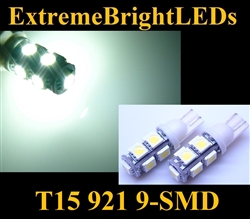 TWO Xenon HID WHITE 9-SMD LED T10 T15 168 2825 921 Parking Backup 360 degree High Power bulbs