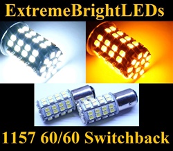 AMBER WHITE 60-SMD SwitchBack 60/60 Turn Signal LED Lights 1157 7258 2357