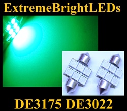 TWO GREEN 18-SMD DE3175 31mm Festoon LED bulbs