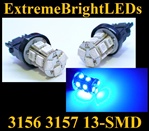 TWO Brilliant BLUE 13-SMD LED 3156 3157 Signal Tail Brake Backup Lights