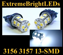 TWO Xenon HID WHITE 13-SMD LED 3156 3157 Signal Tail Brake Backup Lights