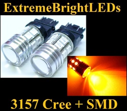 TWO Orange AMBER 3156 3157 Cree Q5 + 12-SMD Turn Signal Parking Light Bulbs