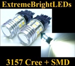 TWO Xenon HID WHITE 3156 3157 Cree Q5 + 12-SMD Backup Reverse Parking Turn Signal Brake Stop Light Bulbs