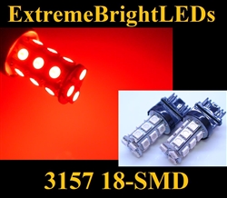 TWO Brilliant RED 18-SMD LED 3156 3157 Signal Tail Brake Backup Lights