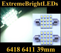 WHITE 16-SMD 6418 6411 39mm Festoon LED bulbs