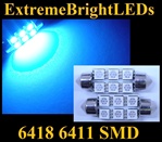 TWO BLUE 18-SMD 6418 6411 39mm Festoon LED bulbs