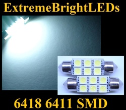 TWO WHITE 18-SMD 6418 6411 39mm Festoon LED bulbs