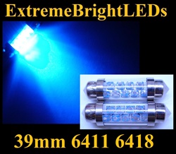 BLUE 9-LED 6411 6418 6413 6451 6475 6476 6461 39mm 1.5" Festoon bulbs