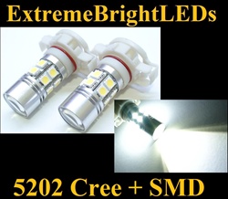 TWO HID WHITE 5202 H16 5201 7W Cree Q5 + 12-SMD LED Fog DRL Lights Bulbs