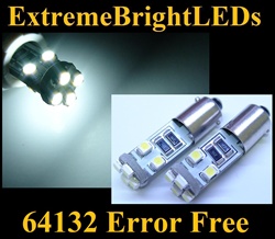 WHITE 8-SMD 64132 BAX9s H6W Canbus Error Free Lights for European Cars