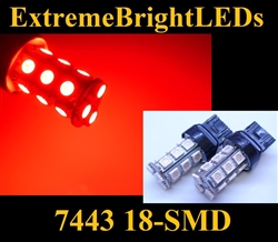TWO Brilliant RED 18-SMD LED 7440 7443 Signal Tail Brake Backup Lights