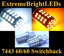 AMBER WHITE 60-SMD SwitchBack 60/60 Turn Signal LED Lights 7443 7444 7443NA 7444NA