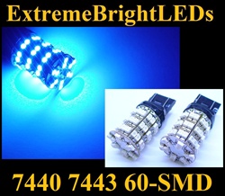 BLUE 60-SMD LED 7440 7443 Signal Tail Brake Backup Lights