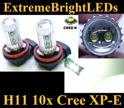 TWO Xenon HID WHITE 50W High Power H11 H8 H9 10x Cree XP-E LED Fog Driving DRL Lights
