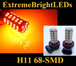 TWO Orange AMBER H11 H8 H9 68-SMD LED Fog Light Daytime Running Light Bulbs