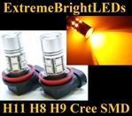 TWO Orange Amber H11 H8 H9 Cree Q5 + 12-SMD LED Fog Driving DRL Lights Bulbs