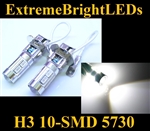 TWO Xenon HID WHITE H3 10-SMD 5730 LED Driving or Fog Lamps Lights bulbs