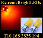 TWO AMBER T10 168 2825 15-SMD SMD LED bulbs