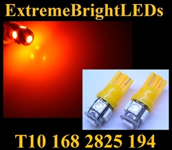 TWO AMBER T10 168 2825 15-SMD SMD LED bulbs