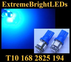 TWO BLUE T10 168 2825 15-SMD SMD LED bulbs