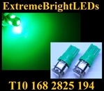 TWO GREEN T10 168 2825 15-SMD SMD LED bulbs