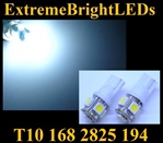 TWO WHITE T10 168 2825 15-SMD SMD LED bulbs