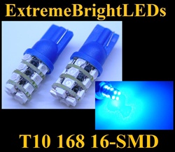 TWO BLUE T10 168 2825 16-SMD SMD LED bulbs