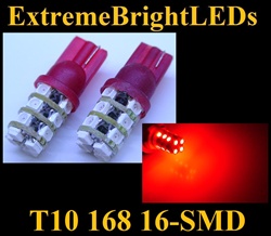 TWO RED T10 168 2825 16-SMD SMD LED bulbs