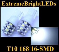 TWO WHITE T10 168 2825 16-SMD SMD LED bulbs