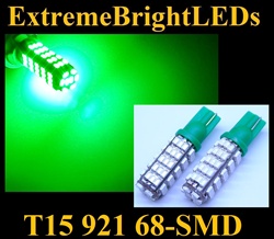 GREEN 68-SMD SMD LED T10 T15 168 2825 921 Parking Backup 360 degree High Power bulbs
