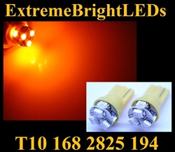 TWO AMBER T10 168 2825 6-SMD SMT High Power bulbs