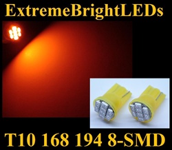 AMBER 8-SMD LED T10 168 2825 194 High Power bulbs