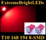 RED 8-SMD LED T10 168 2825 194 High Power bulbs
