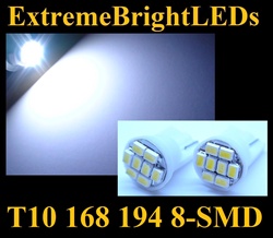WHITE 8-SMD LED T10 168 2825 194 High Power bulbs