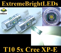 TWO Xenon HID WHITE 25W 5x Cree XP-E T15 921 T10 2825 LED Backup Reverse Parking Turn Signal Brake Stop Light Bulbs